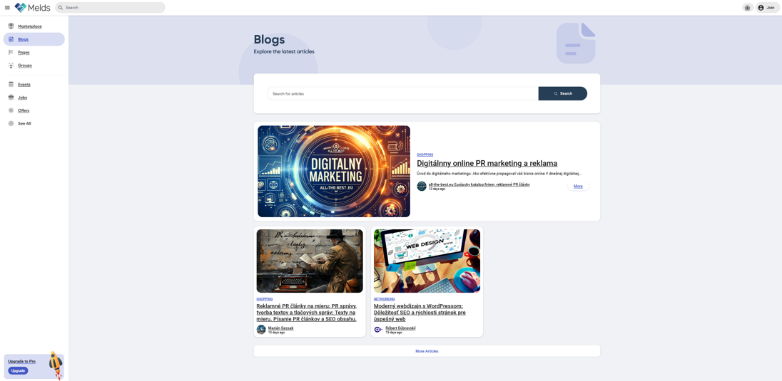 Free publishing and creation of blog PR articles and blogs for free on the Melds.eu network Publish your blogs and PR articles for free