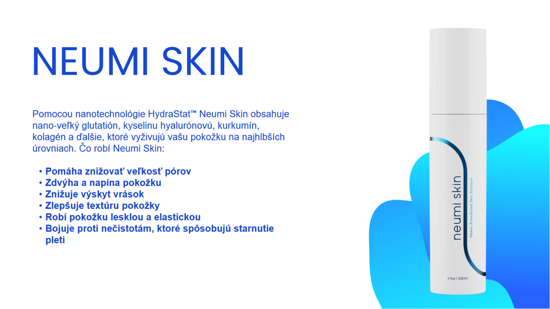 Antioxidant NEUMI SKIN nano-veľký glutatión pre výživu Vašej pokožky na najhlbších úrovniach, kyselina hyalurónový, kurkumín, kolagén s nanotechnológiou HydraStat