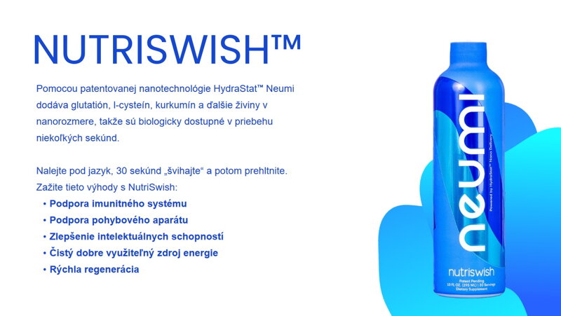 Antioxidant Glutation Neumi NUTRISWISH™  s nanotechnológiou HydraStat Neumi  l-cysteín, kurkumín a ďalšie živiny